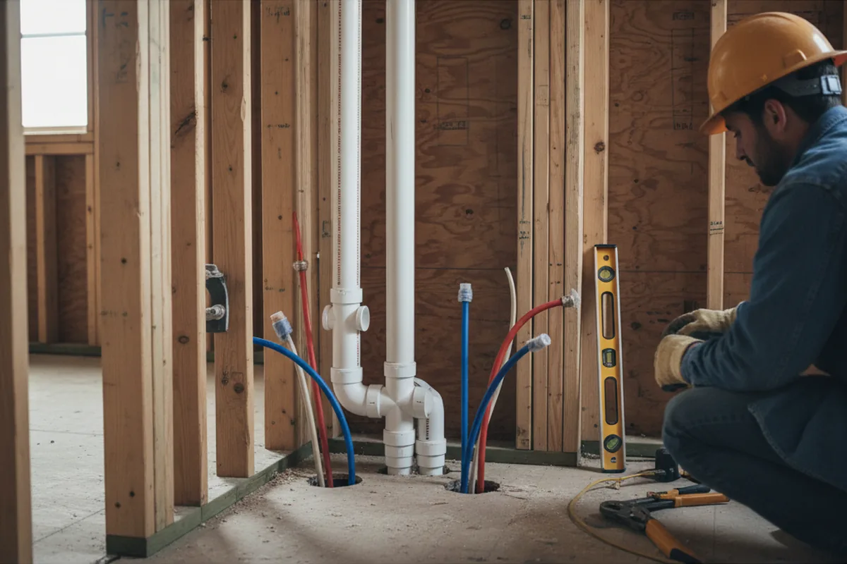 Drain and supply rough-in during Sump Pump Repair in Woodstock